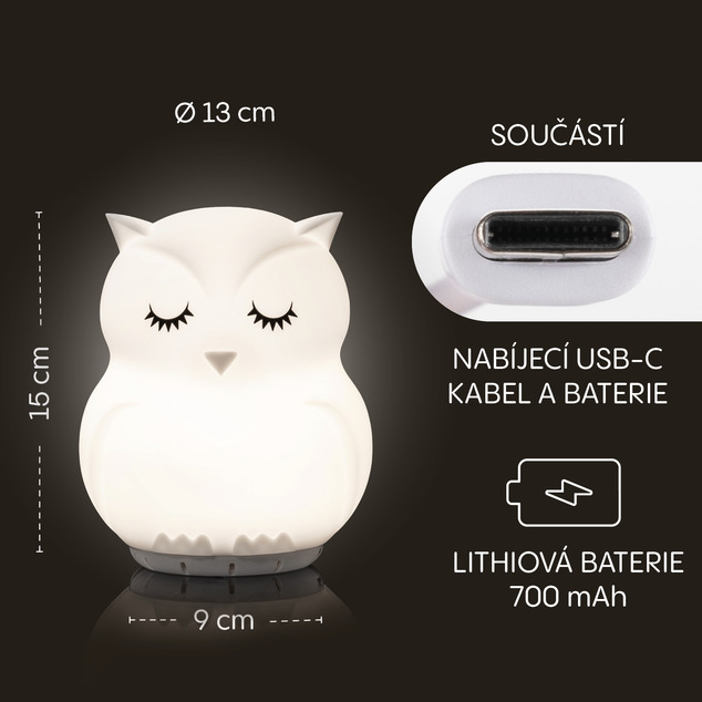 Silikónová nočná LED lampička s hudbou veľkosti L, Owl