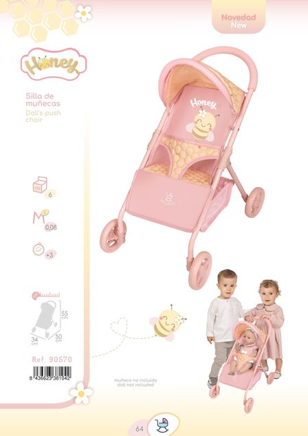 DeCuevas 90570 Passeggino sportivo per bambole Honey 2026 – 55 cm