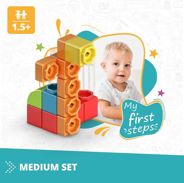 Engino BABY QBOIDZ - Moje prvé kroky - medium set (v plastovej vaničke)