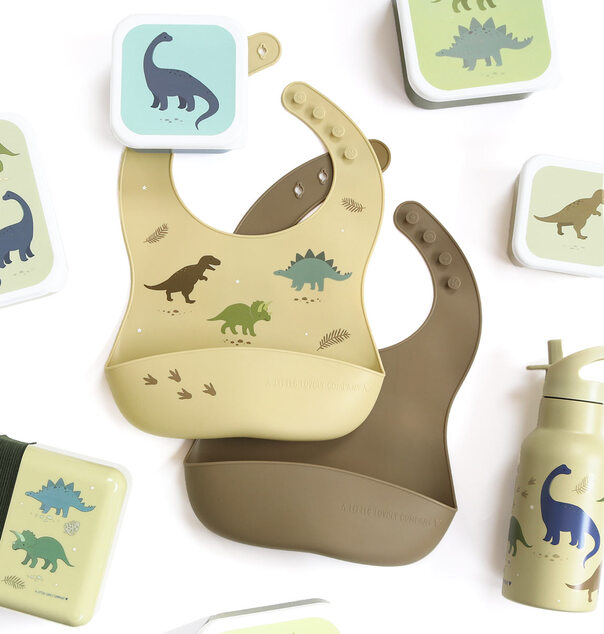 A Little Lovely Company - set dvoch silikónových podbradníkov - dinosaury