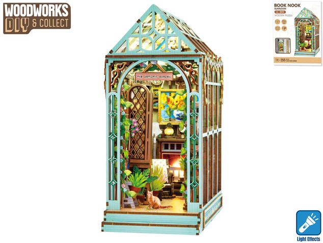 Дървен строителен комплект зимна градина със светлина, 255 бр | Woodworks