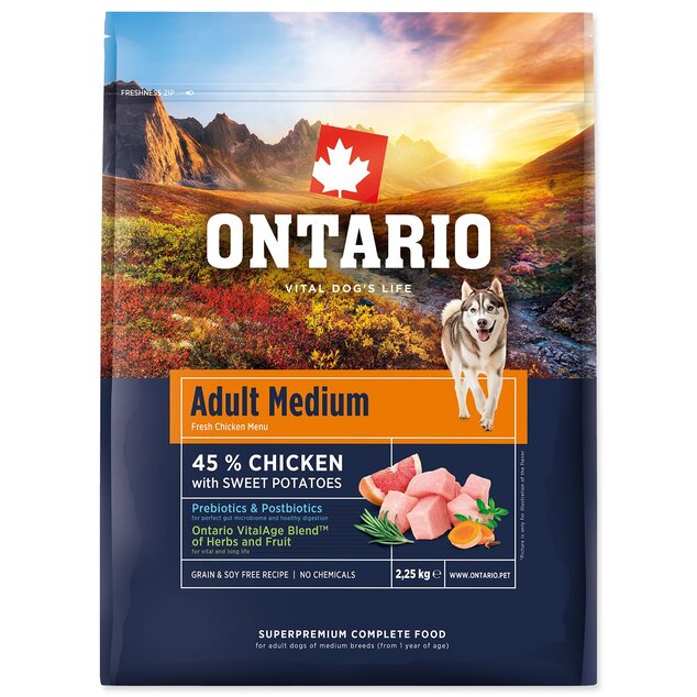 Krmivo Ontario Adult Medium Chicken &amp; Sweet Potatoes 2,25kg
