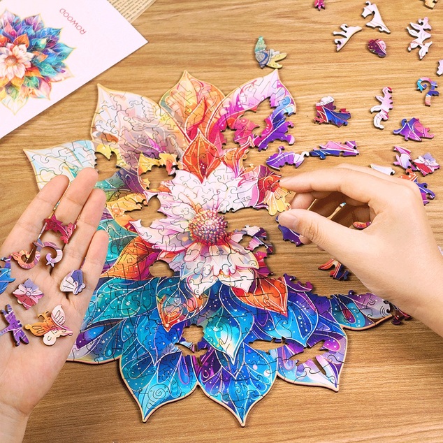 RoboTime Dřevěné puzzle Květinová mandala