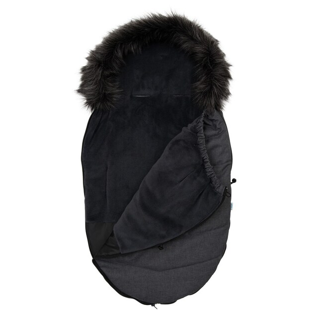 Kinderfußsack NEW BABY mit Fell dunkelgrau