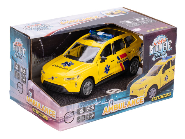 Kids Globe Traffic Volvo EX90 ambulanza NL 14cm metallo retrocarica a batteria luce,suono