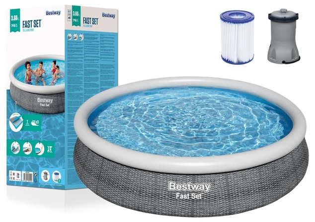 Nafukovací bazén Fast Set šedý, kartušová filtrácia, 3,66m x 76cm