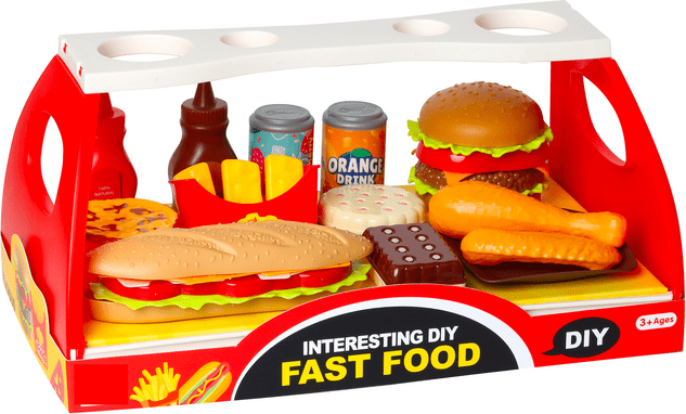 Sada fast food - hamburger a bageta s doplnkami