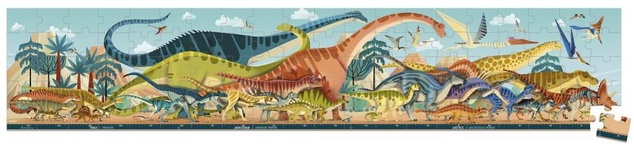 Janod Panoramatické puzzle v kufríku Dinosaury Dino 100 ks