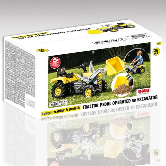 Dolu Veľký šliapací traktor s rýpadlom, žltý