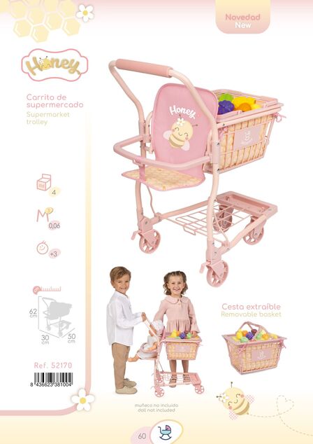DeCuevas 52170 Carrello della spesa mobile 2 in 1 con frutta Honey 2026
