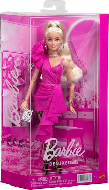 Mattel Barbie DELUXE STYLE Modell ruha rózsaszín fodros ruhában