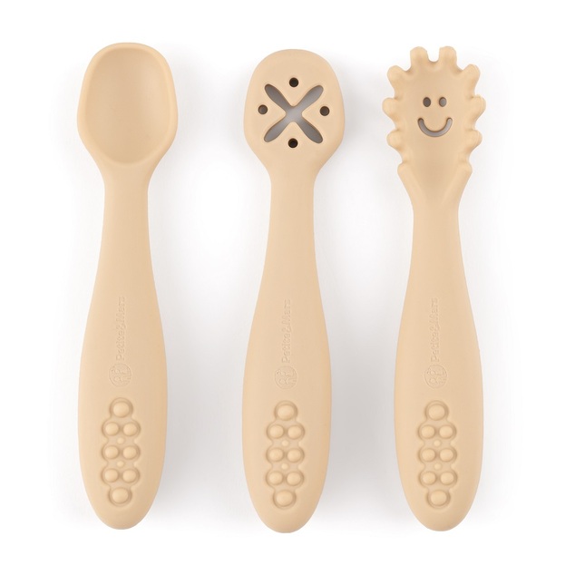 PETITE&amp;MARS Set 3 ks silikónových tréningových lyžičiek Take&amp;Match Desert Sand 6m+