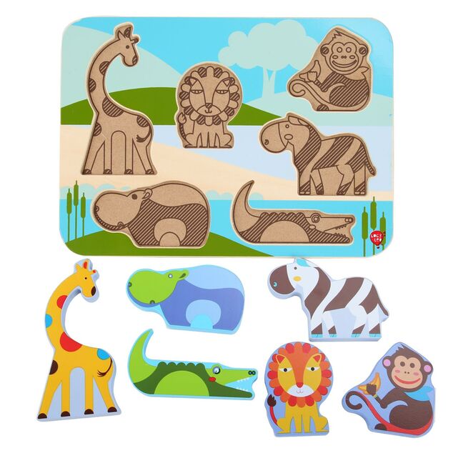 Lucy &amp; Leo 224 Zvieratká zo safari- drevené vkladacie puzzle 7 dielov