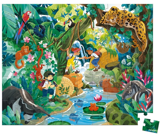 Janod Puzzle v kufríku Dobrodružstvo v džungli 100 ks
