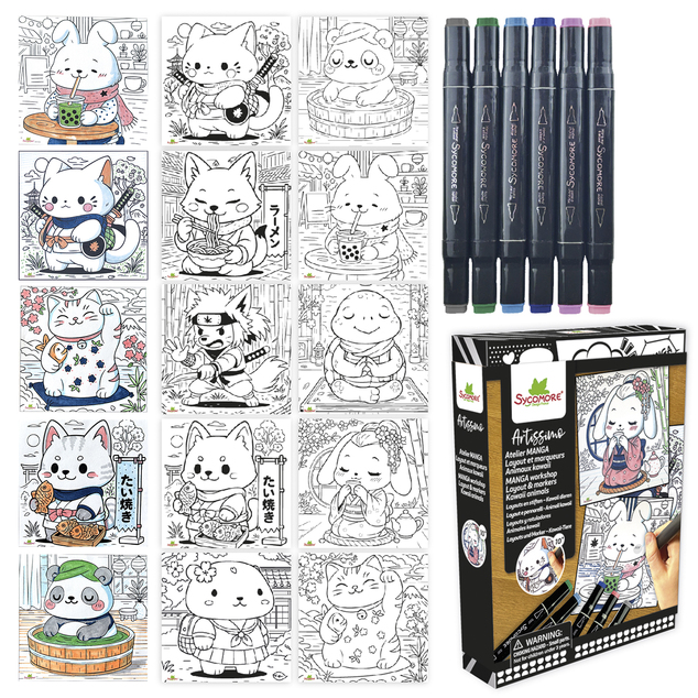 Sycomore Artissimo - Manga - kawaii zvířátka + 5 lihových fixů