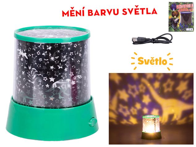 Dinoworld lampička/projektor 12cm 360° na batérie so svetlom meniacou farbu