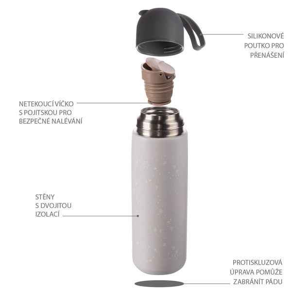 Termoska na tekutiny so silikónovým držiakom 400 ml, Cookie beige