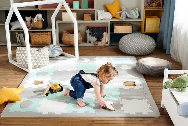 KINDERKRAFT SELECT Podložka penová puzzle Luno Shapes 185 x 165 cm Yellow, 30ks, Premium