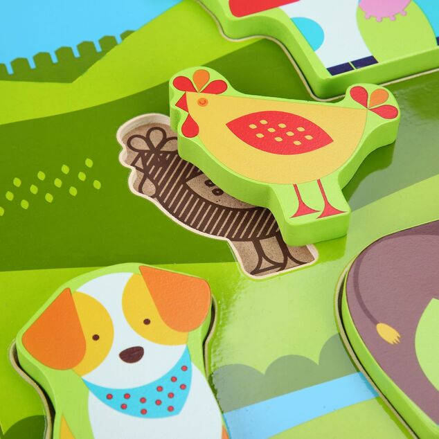 Lucy &amp; Leo 226 Zvieratká na farme - drevené vkladacie puzzle 7 dielov