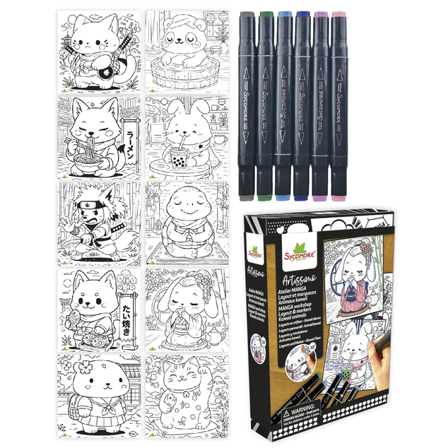 Sycomore Artissimo - Manga - kawaii zvířátka + 5 lihových fixů