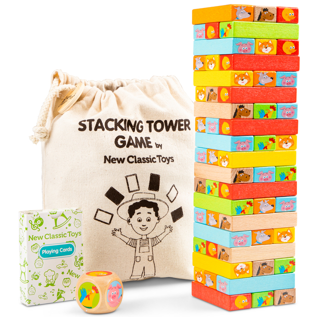 New Classic Toys Drevená veža Jenga so zvieratkami