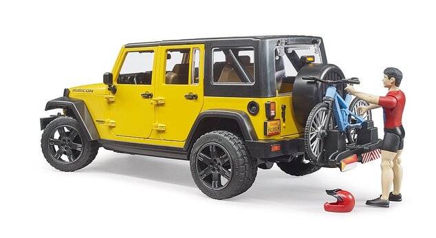Bruder 02543 JEEP Wrangler Rubicon, horský bicykel a cyklista