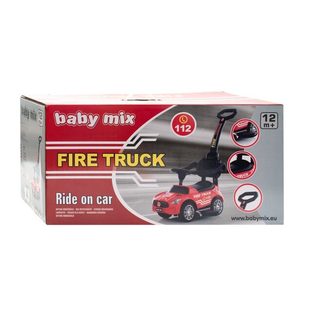 Detské odrážadlo so zvukom a vodiacou tyčou Baby Mix POŽIARNICI červené