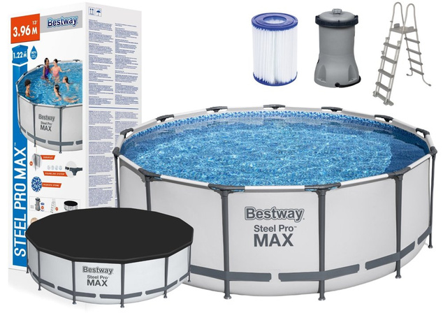 Überirdischer Pool Steel Pro MAX grau, Kartuschenfilter, Leiter, Abdeckplane, 3,96m x 1,22m