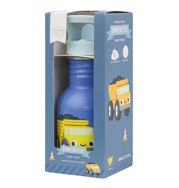 A Little Lovely Company - bouteille à boire en acier inoxydable à paroi simple, 350 ml - camion benn