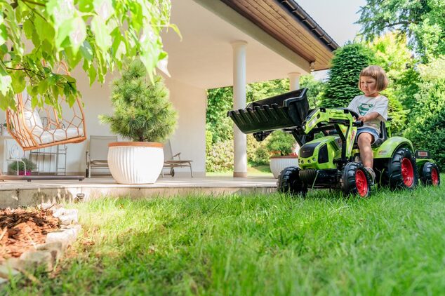 Falk Šliapací traktor veľky 2070Y Claas Arion 430 s nakladačom, rýpadlom a vlečkou