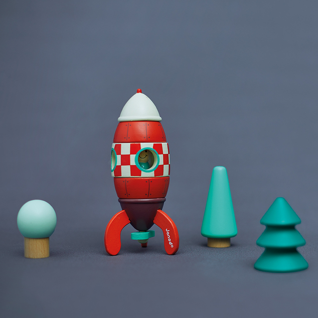 Janod Drevená magnetická skladačka Raketa Kit Magnet 16 cm 9 ks