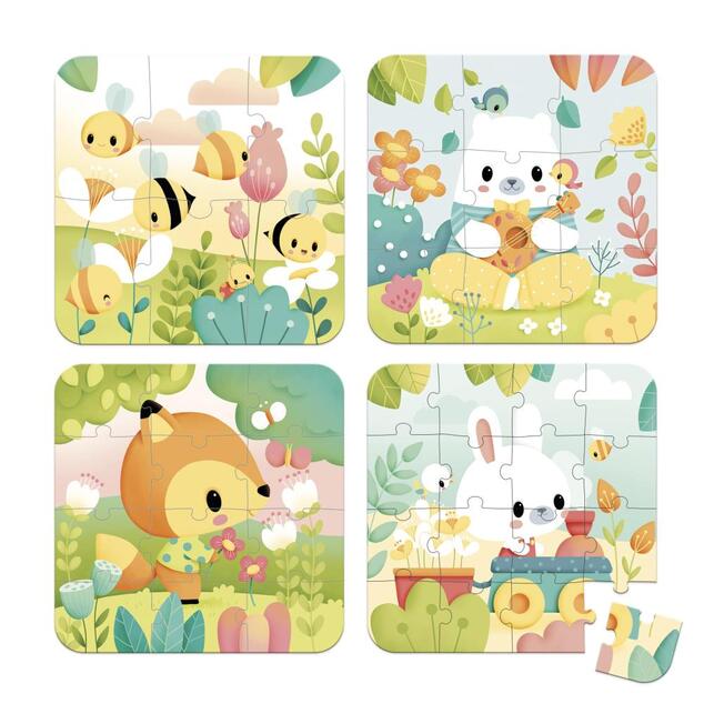 Janod Puzzle v kufríku Pure Zvieratká 4v1