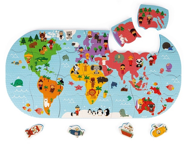Janod Hračka do vody puzzle Mapa sveta 28 ks