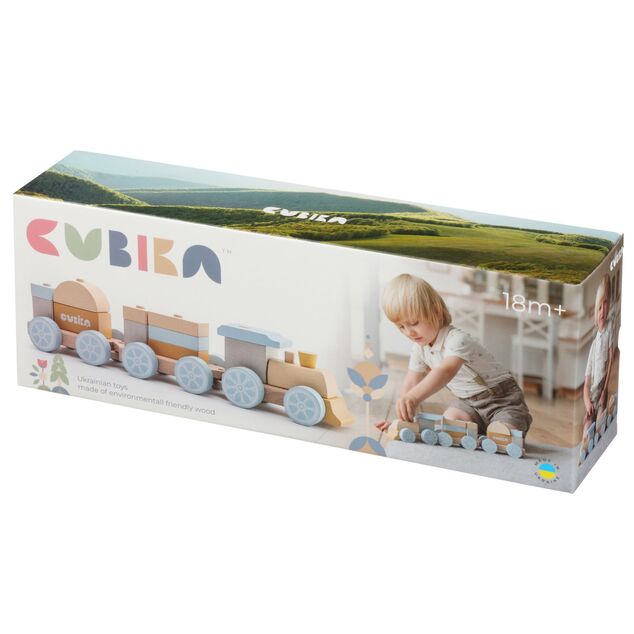 CUBIKA Pastel 15900 Dúhový vláčik s dvoma vagónmi - drevená skladačka 15 dielov
