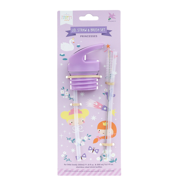 A Little Lovely Company - bouchon, brosse et paille pour bouteille en acier inoxydable - princesses