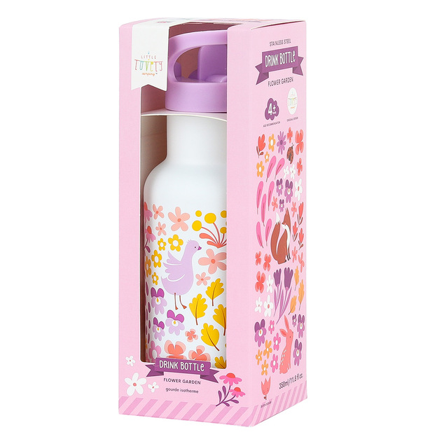 A Little Lovely Company - nerezová fľaša na pitie, 350 ml - kvetinová záhrada