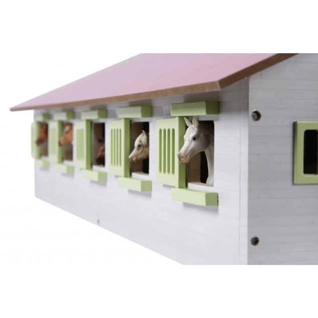 Kids Globe Horses Pferdestall aus Holz 62x43x22cm 1:32 rosa in Schachtel