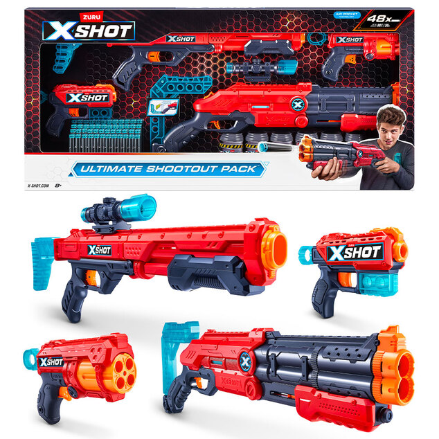 X-SHOT Set Mare - Vigilante, Hawk Eye, Fury 4, Kickback (6 cutii, 48 de proiectile)