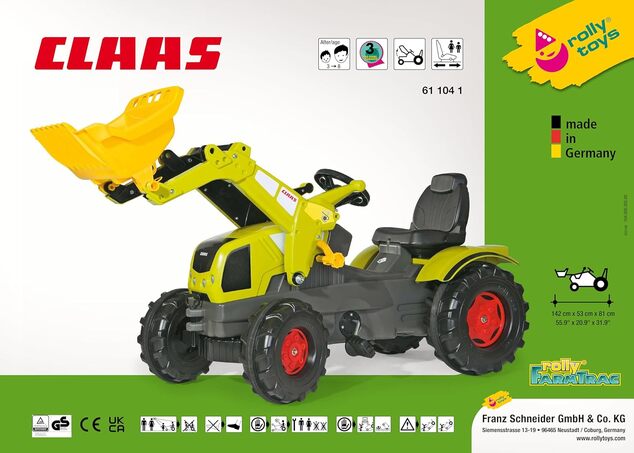Rollytoys Šliapací traktor Farmtrac Claas Axos s predným nakladačom