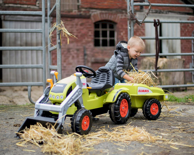 BIG Šliapací traktor CLAAS s lyžicou a vozíkom