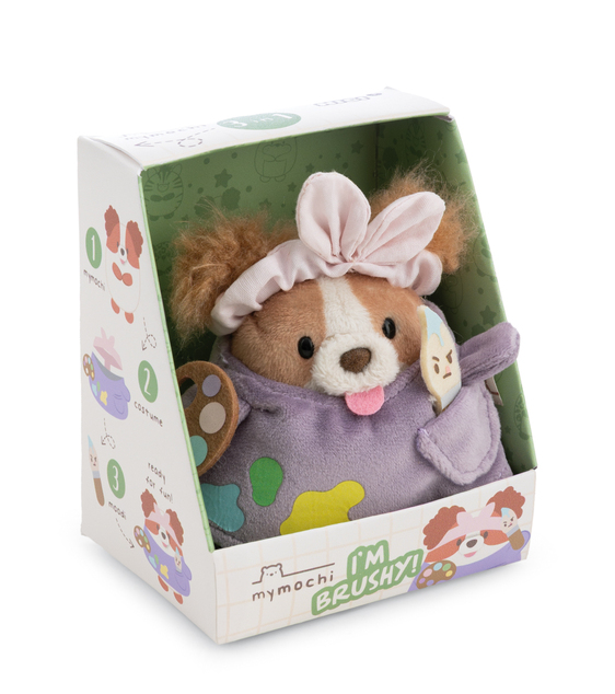 NICI peluche MyMochi Cocker Spaniel Brushy 8 cm con pennello e costume da pittore, confezione regalo