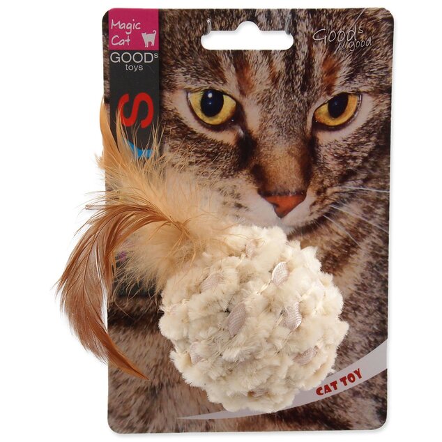 Hračka Magic Cat loptička ženilková s pierkami a catnipom mix 14cm