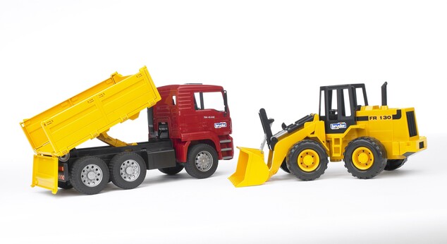 BRUDER 02752 MAN TGA volquete con cargador frontal FR130