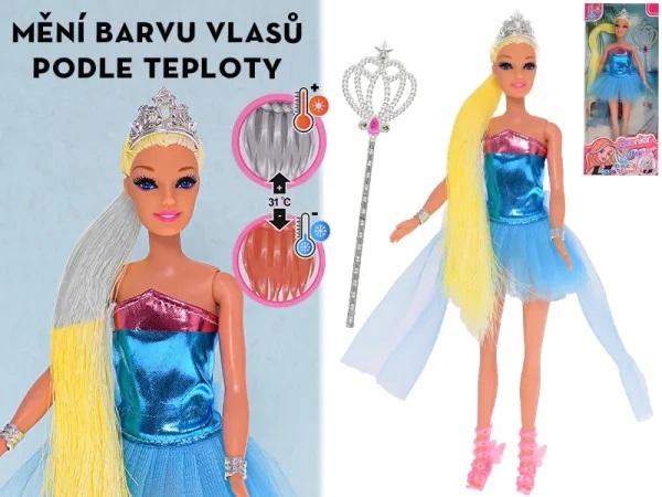 Bábika 29cm s vlasmi meniacimi farbu a doplnkami