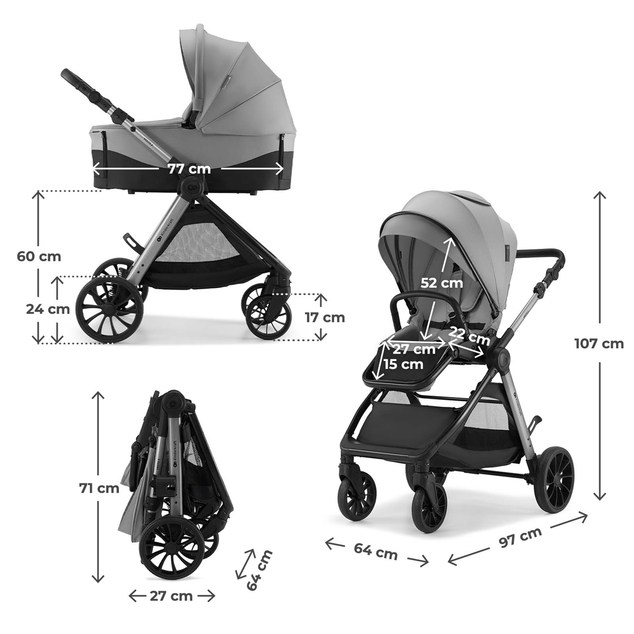 KINDERKRAFT Kombikinderwagen Vesto 2 3in1 Grau