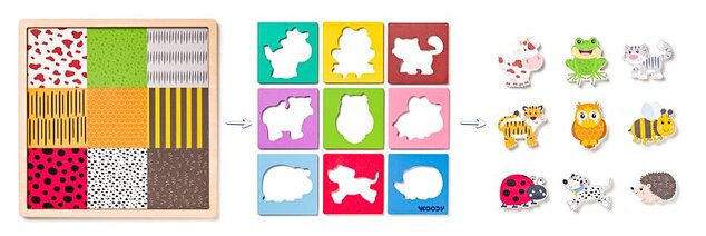 Puzzle con animali, forme-colore