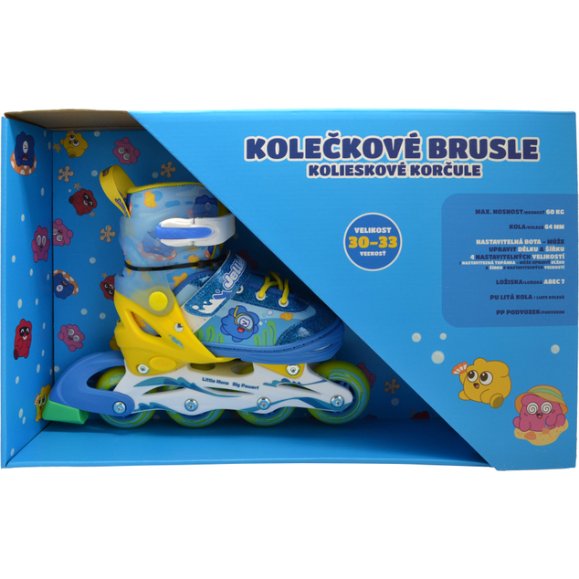 Detské kolieskové korčule - Modro-žlté (vel. 30-33)