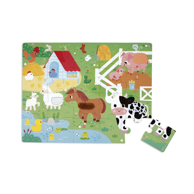 Janod Puzzle dotykové senzorické Farma s rôznymi povrchmi 20 ks