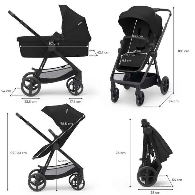 KINDERKRAFT Kočík kombinovaný 4v1 Newly Classic Black + Mink PRO