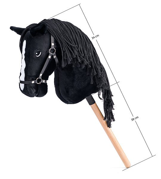 Hobby horse Cortez, crni konj na štapu, griva od konca